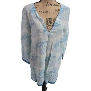Calypso St. BARTh Aqua and Blue Paisley Lightweight Coverup‎ Tunic Size XS